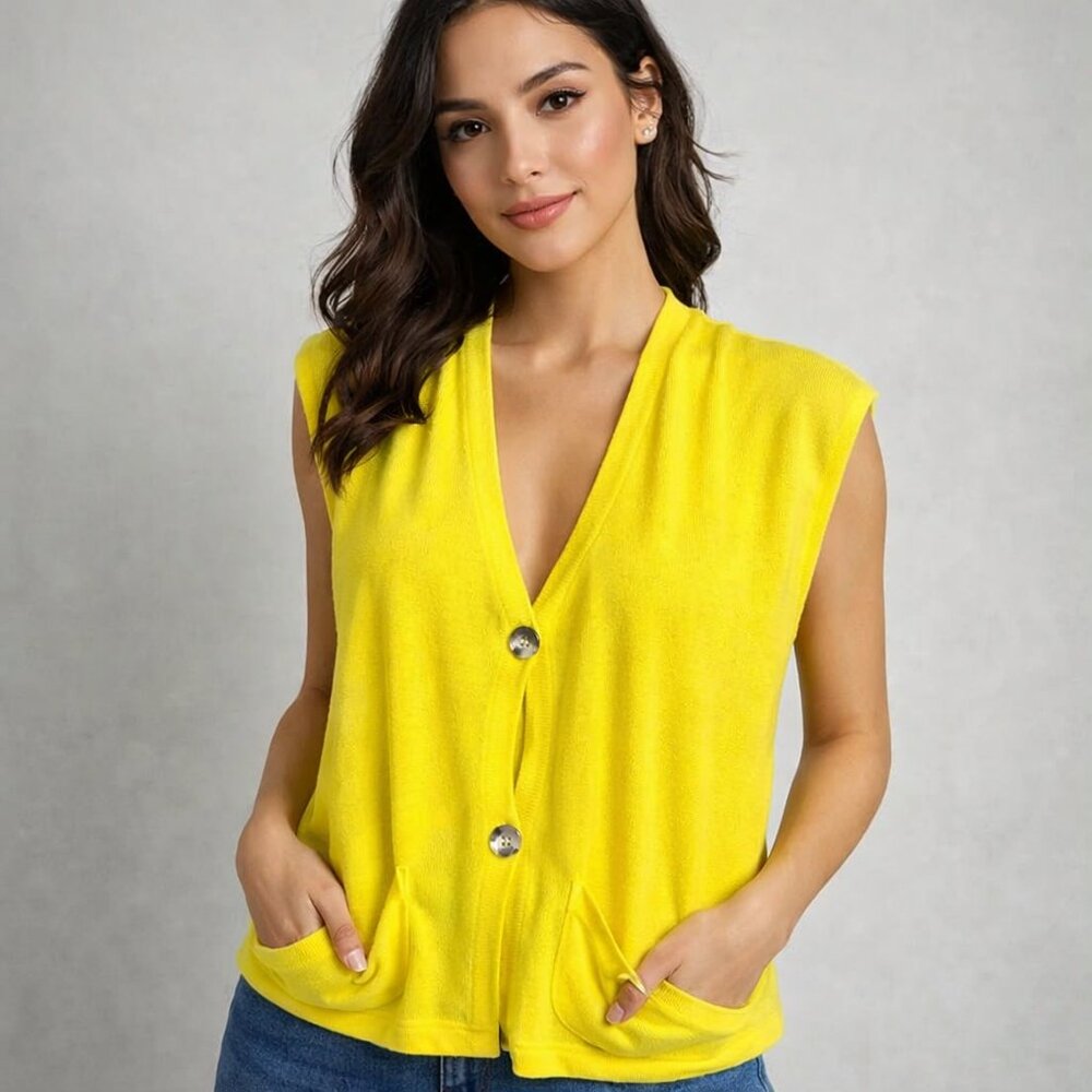 Women's Yellow Sleeveless cardigan top